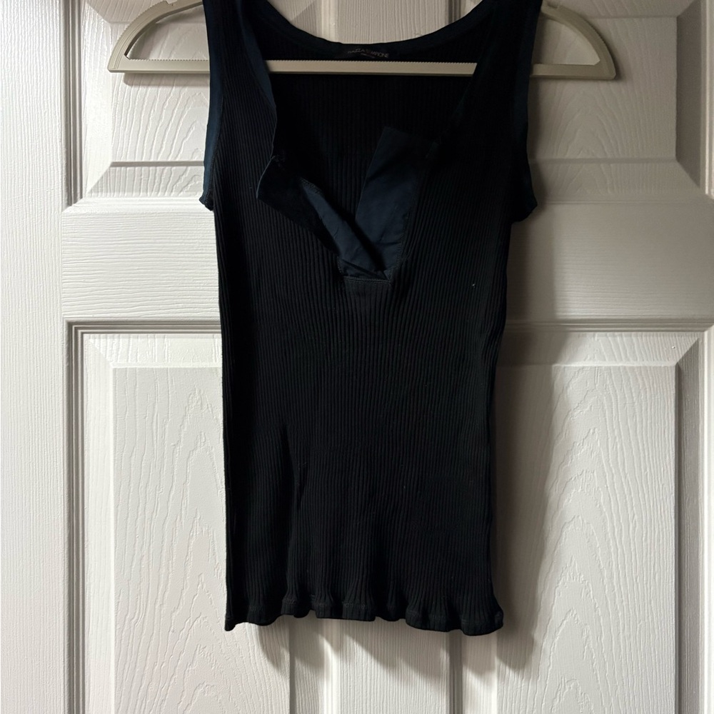 Piazza Sempione Black Ribbed Scoop Tank